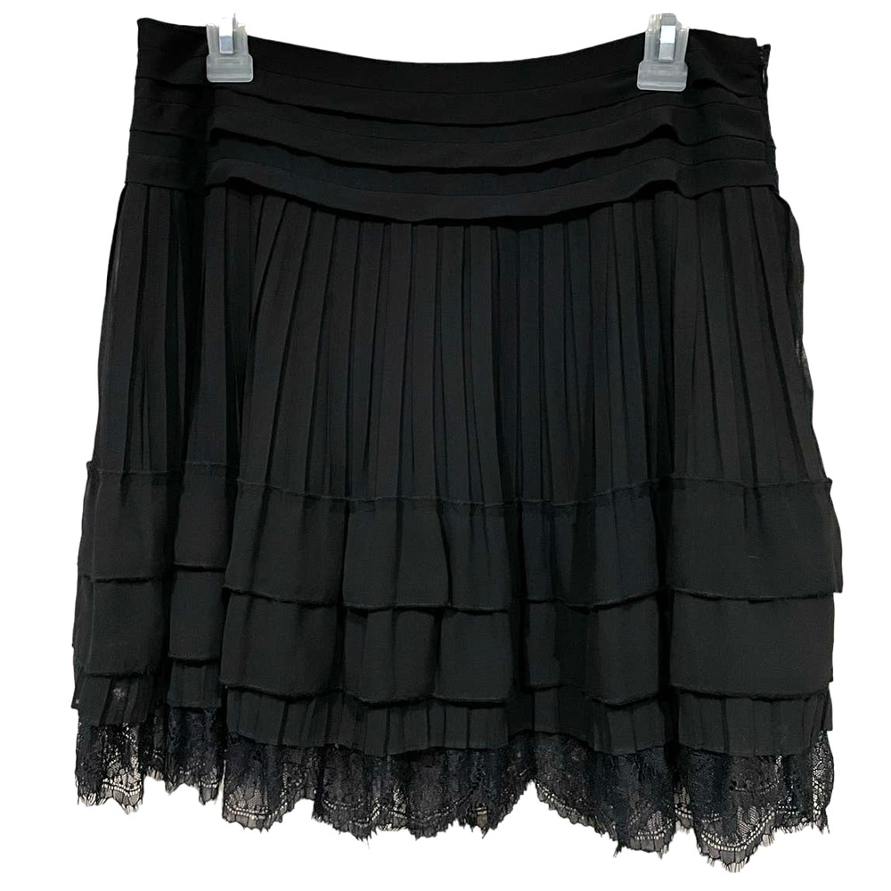 Sam Edelman Black Pleated Lace Layered Circle Skirt sz 8